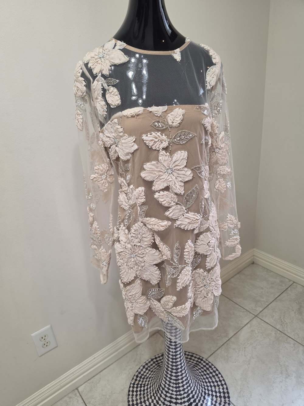 Mermaid- Sheer Blush Floral Embroidered Cocktail Dress